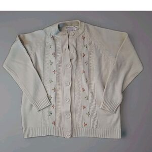 Sz 46- Vintage 80’s hand-knit floral cardigan Coquette Girl Pin Up 💐